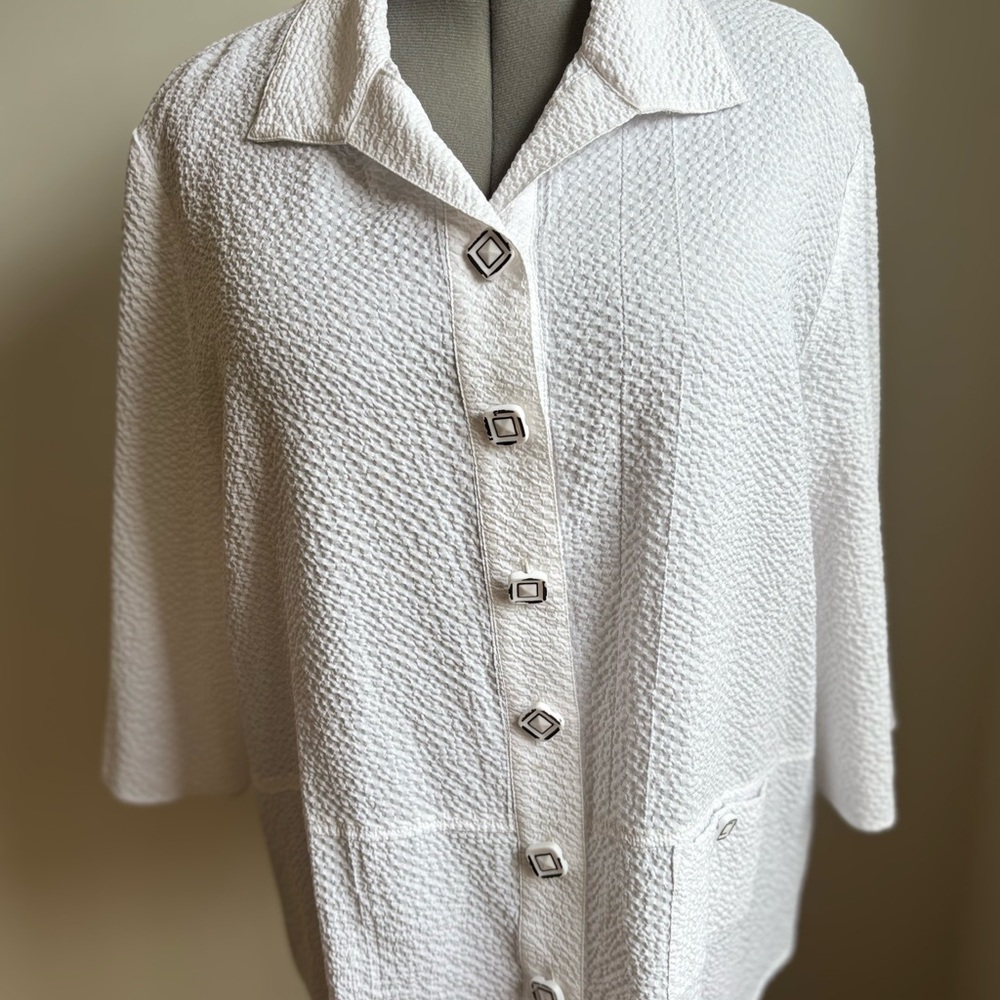 Textured White Button-Up Blouse